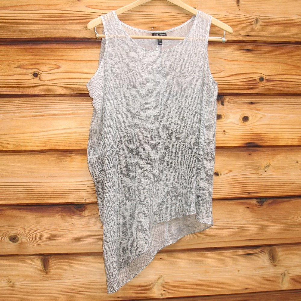 NWT Eillen Fisher Sheer Silk Print Side Drape Tunic Top